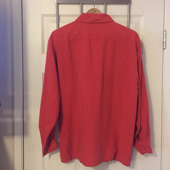 EDWARD Long Sleeve Orange Silk Long Sleeve Button Down Blouse Sz L - Picture 2 of 9